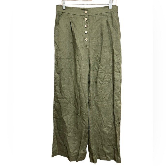 NWT Grae Cove Thalia 100% Linen Button-Fly Palazzo Pants Size Large - Picture 5 of 10